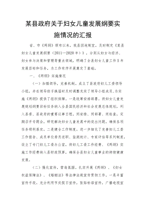 某县政府关于妇女儿童发展纲要实施情况的汇报.docx