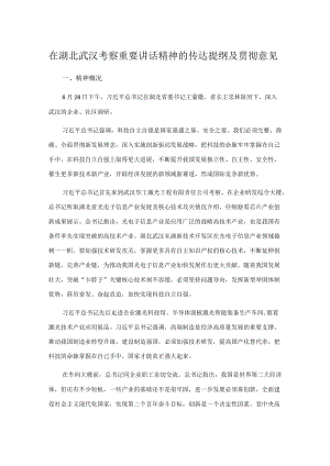 在湖北武汉考察重要讲话精神的传达提纲及贯彻意见.docx