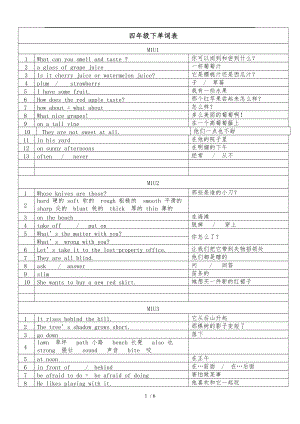 沪教版四级下单词表.doc