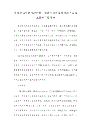 非公企业党建经验材料：党建引领促发展创新“五强五提升”添活力.docx