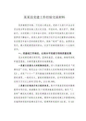 某某县党建工作经验交流材料.docx