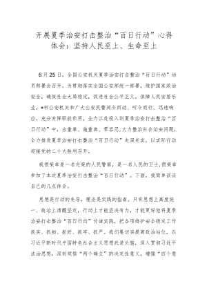 开展夏季治安打击整治“百日行动”心得体会：坚持人民至上、生命至上.docx
