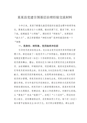 某某县党建引领基层治理经验交流材料.docx