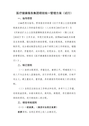 医疗健康服务集团绩效统一管理方案(试行).docx