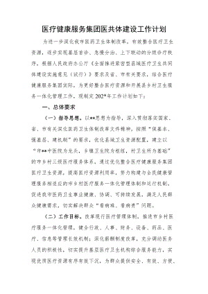 医疗健康服务集团医共体建设工作计划.docx