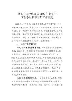 某某县医疗保障局2022上半工作总结和下半工作计划.docx