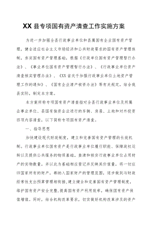 XX县专项国有资产清查工作实施方案.docx