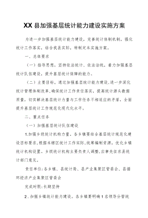 XX县加强基层统计能力建设实施方案.docx