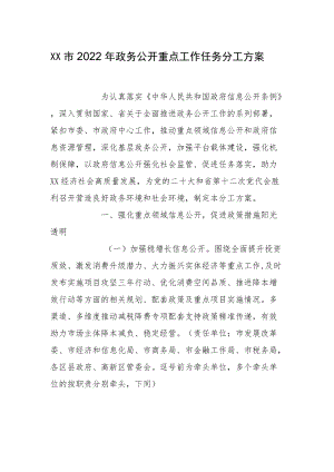 XX市2022政务公开重点工作任务分工方案.docx