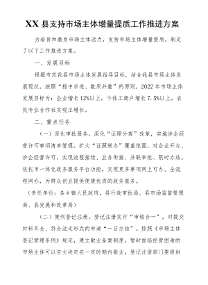 XX县支持市场主体增量提质工作推进方案.docx