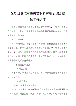 XX县易燃可燃夹芯材料彩钢板综合整治工作方案.docx