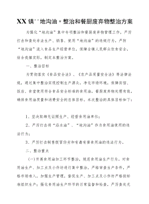 XX镇“地沟油”整治和餐厨废弃物整治方案.docx