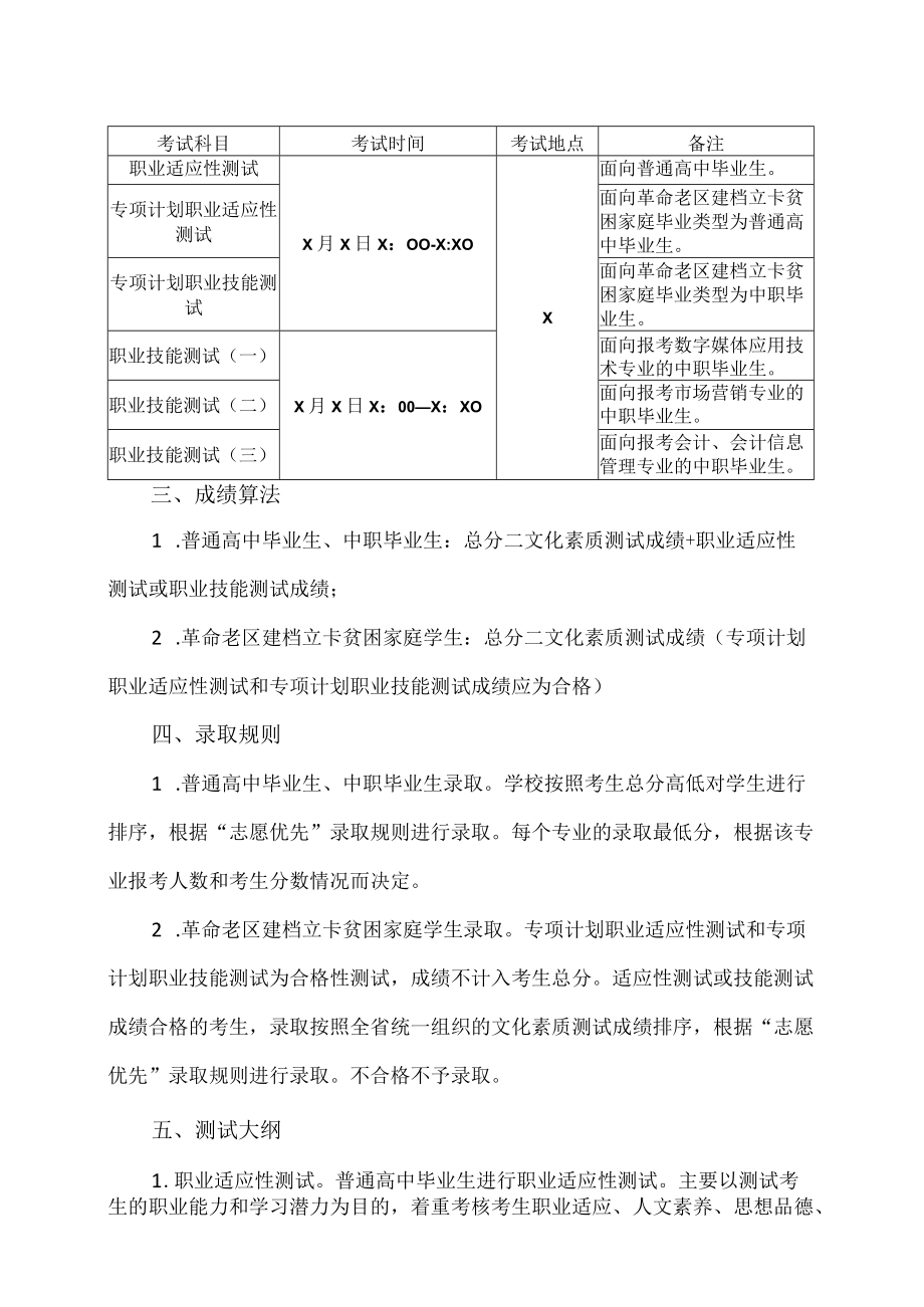 XX工贸职业技术学院202X分类招考入学测试有关事项的通知.docx_第2页