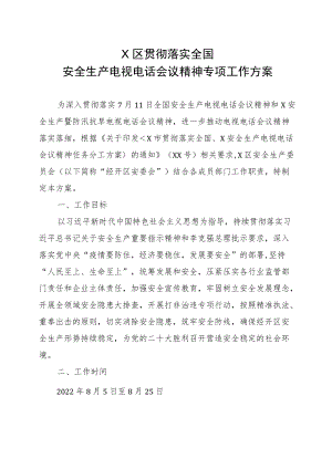 X区贯彻落实全国安全生产电视电话会议精神专项工作方案.docx