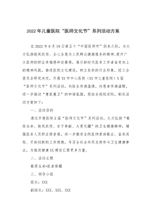 2022儿童医院 “医师文化节”系列活动方案.docx