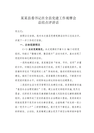 某某县委书记在全县党建工作观摩会总结点评讲话.docx