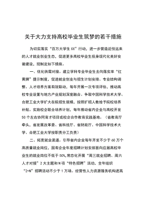 关于大力支持高校毕业生筑梦的若干措施.docx