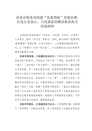 某某县税务局创建“党建领航”党建品牌打造让党放心、人民满意的模范税务机关经验材料.docx