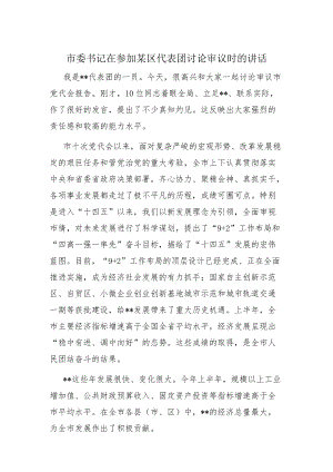 市委书记在参加某区代表团讨论审议时的讲话.docx