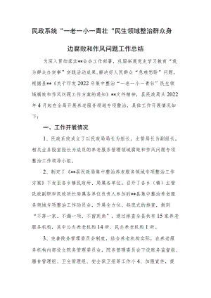 民政系统“一老一小一青壮”民生领域整治群众身边腐败和作风问题工作总结.docx