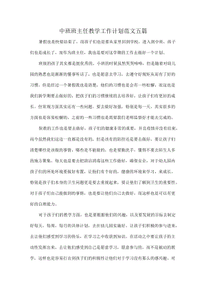 中班班主任教学工作计划范文五篇.docx