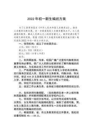 2022初一新生编班工作方案.docx