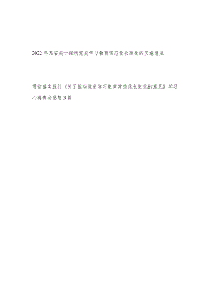 2022某省关于推动党史学习教育常态化长效化的实施意见和学习心得体会感想3篇.docx