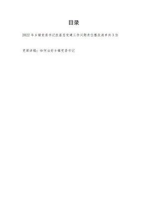 2022乡镇党委书记抓基层党建工作问题责任整改清单+如何当好乡镇党委书记党课讲稿.docx