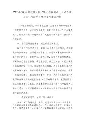 2022XX消防救援大队“牢记领袖训词永做忠诚卫士”主题学习研讨心得发言材料3篇.docx