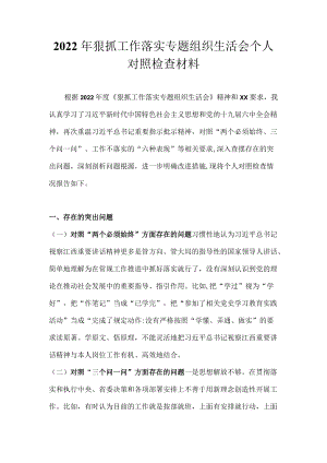 2022狠抓工作落实专题组织生活会个人对照检查材料 3篇.docx