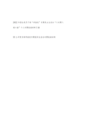 2022国企公司党员干部个人及党支部 “学查改”专题民主生活会“六对照六看六查”对照检查查摆剖析材料4篇.docx