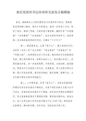 基层党组织书记培训班交流发言稿模板.docx