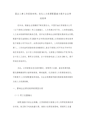 国企人事工作经验材料：优化人力资源配置着力提升企业劳动效率.docx