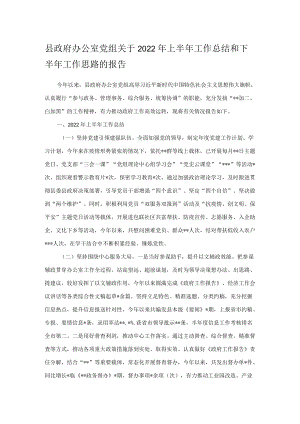 县政府办公室党组关于2022上半工作总结和下半工作思路的报告.docx