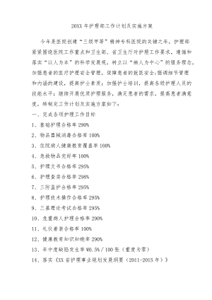 省脑科医院护理部工作计划及实施方案.docx