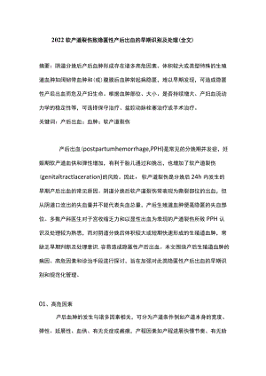 2022软产道裂伤致隐匿性产后出血的早期识别及处理（全文）.docx