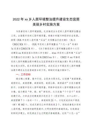 2022xx乡人居环境整治提升建设生态宜居美丽乡村实施方案.docx