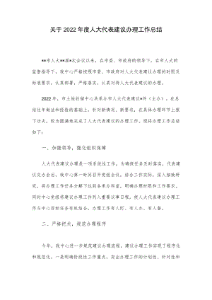 关于2022人大代表建议办理工作总结.docx