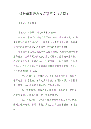 领导就职表态发言稿范文（六篇）.docx