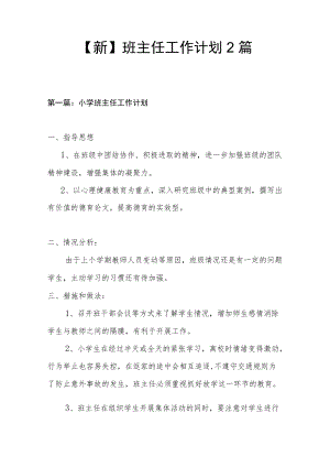 【新】班主任工作计划 2篇.docx