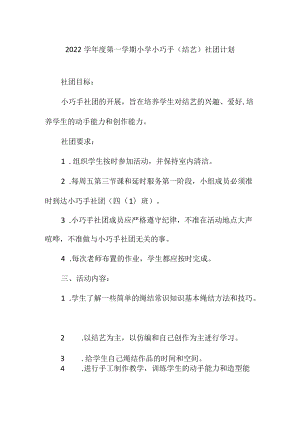 2022学第一学期小学小巧手（结艺）社团计划.docx