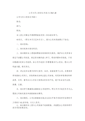 公司与员工的协议书范文汇编九篇.docx