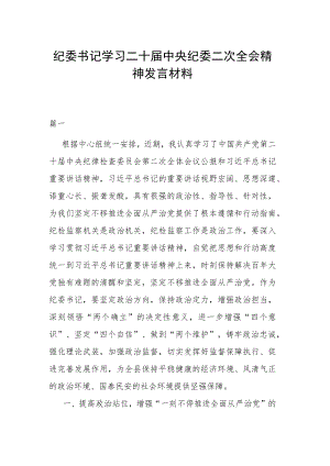 纪委书记学习二十届中央纪委二次全会精神发言材料.docx