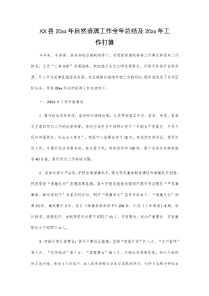 xx县20xx年自然资源工作全年总结及20xx年工作打算.docx