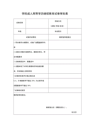 学院成人高等学历继续教育试卷审批表.docx