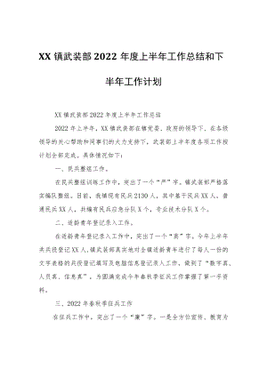 XX镇武装部2022年度上半年工作总结和下半年工作计划.docx