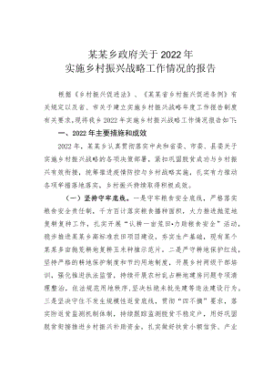 某某乡政府关于2022年实施乡村振兴战略工作情况的报告.docx
