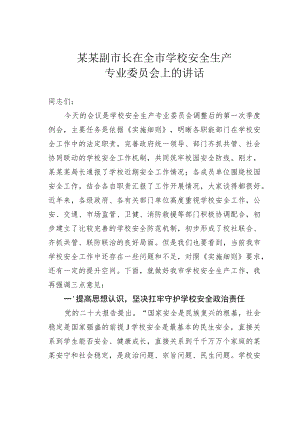 某某副市长在全市学校安全生产专业委员会上的讲话.docx
