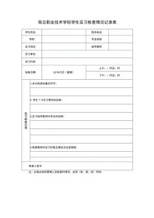 商丘职业技术学院学生实习检查情况记录表.docx