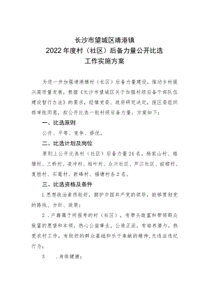 长沙市望城区靖港镇2022年度村社区后备力量公开比选工作实施方案.docx